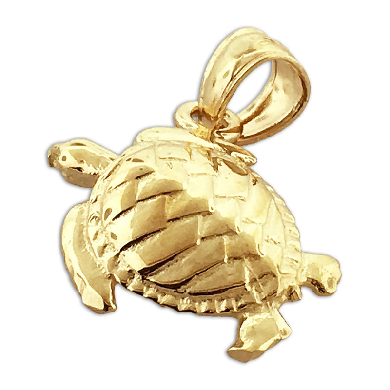 14K Gold 30MM Sea Life Turtle Pendant