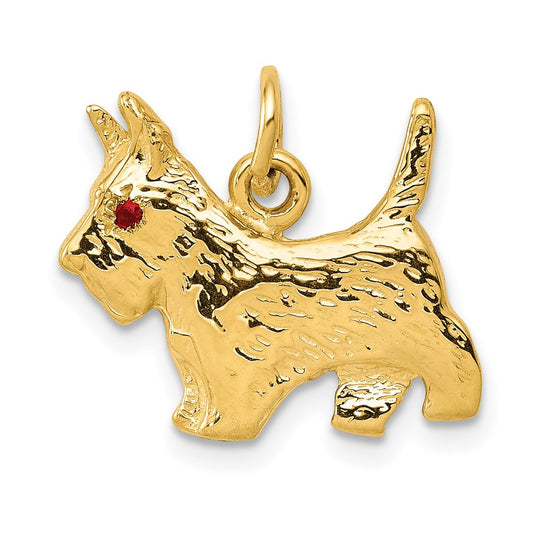 14k Yellow Gold 14k Ruby Eye Scottie Dog Charm
