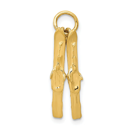 14k Yellow Gold 14K 3D Pair Of Skis Charm