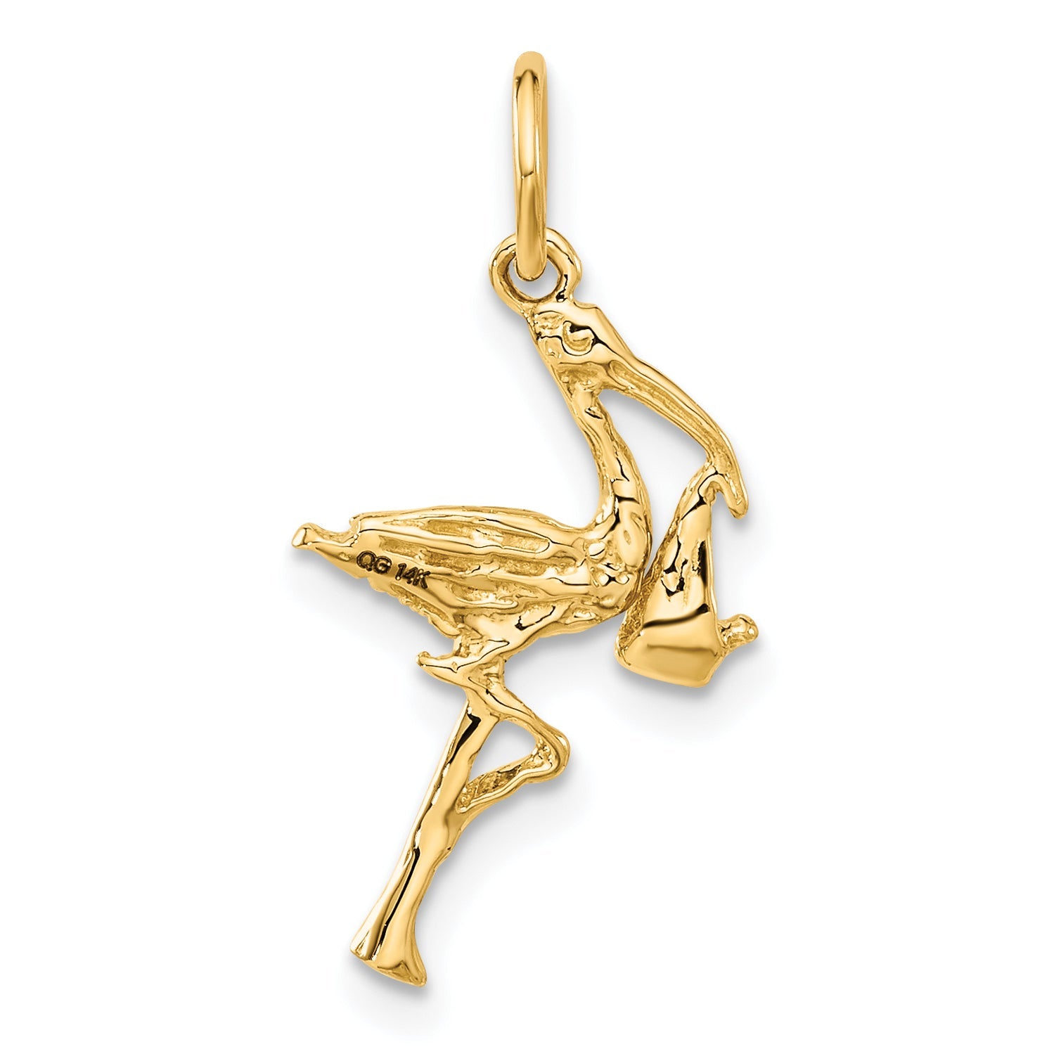 14k Yellow Gold 14k Solid 3-Dimensional Stork Charm