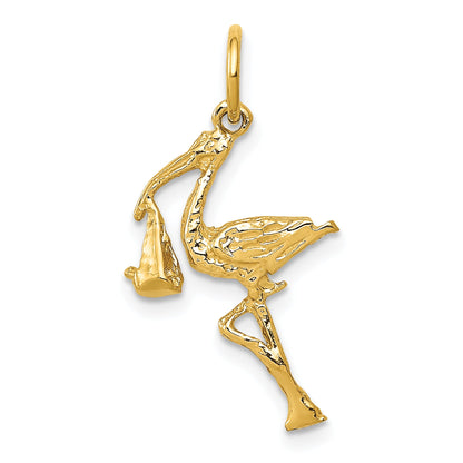 14k Yellow Gold 14k Solid 3-Dimensional Stork Charm