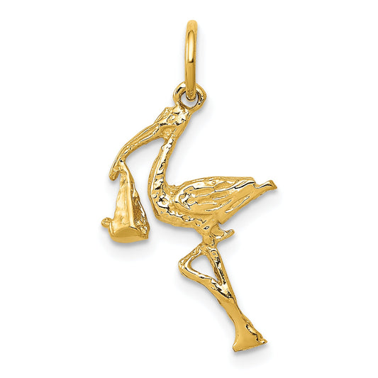 14k Yellow Gold 14k Solid 3-Dimensional Stork Charm