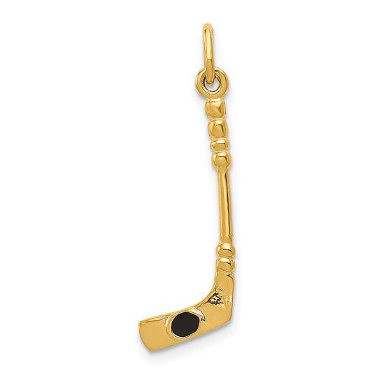 14k Yellow Gold 14K 3D Hockey Stick With Enamel Charm