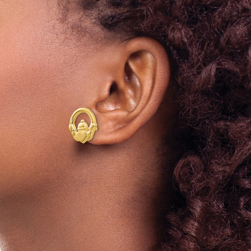14K Yellow Gold Claddagh Post Earrings
