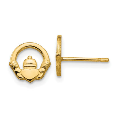 14K Yellow Gold Claddagh Post Earrings