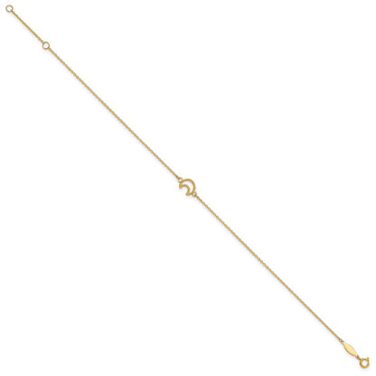 14K Yellow Gold Gold Textured and Polished Moon 9in Plus 1in Ext. Anklet