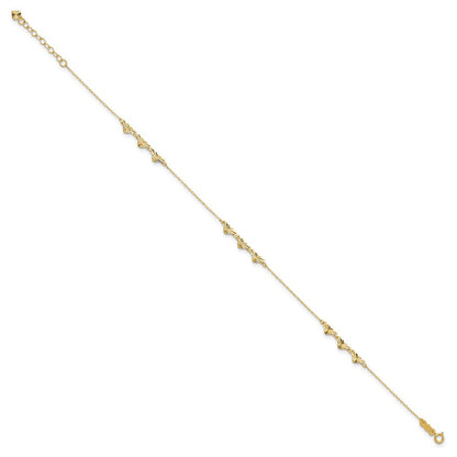 14K Yellow Gold Diamond-Cut Hearts 9in Plus 1in Ext Anklet
