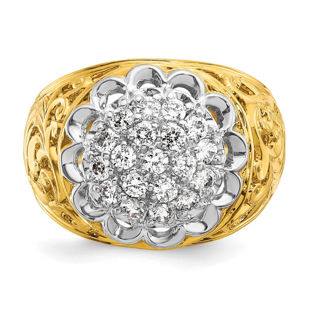 10K Two-Tone Ibgoodman Men'S Polished Filigree 1 Carat Aa Quality Diamond Round Cluster Ring Mounting