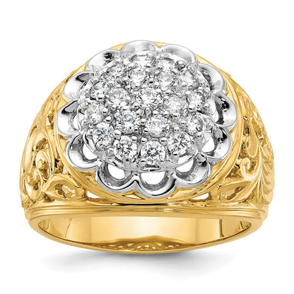 10K Two-Tone Ibgoodman Men'S Polished Filigree 1 Carat Aa Quality Diamond Round Cluster Ring Mounting