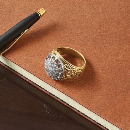 10K Two-Tone Ibgoodman Men'S Polished Filigree 1 Carat Aa Quality Diamond Round Cluster Ring Mounting