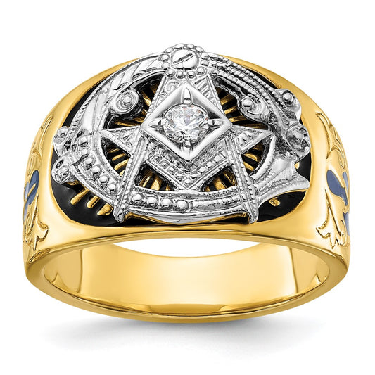10K Two-Tone Ibgoodman Men'S Polished And Textured With Blue Black Enamel Diamond Lodge Master Masonic Ring