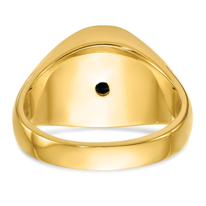 10K Yellow Gold Ibgoodman Men'S Polished And Grooved With Oval Onyx Blue Lodge Master Masonic Ring