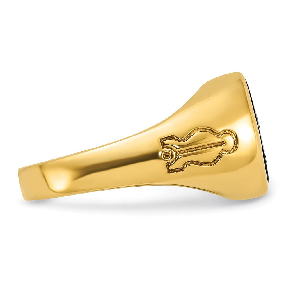 10K Yellow Gold Ibgoodman Men'S Polished And Grooved With Oval Onyx Blue Lodge Master Masonic Ring