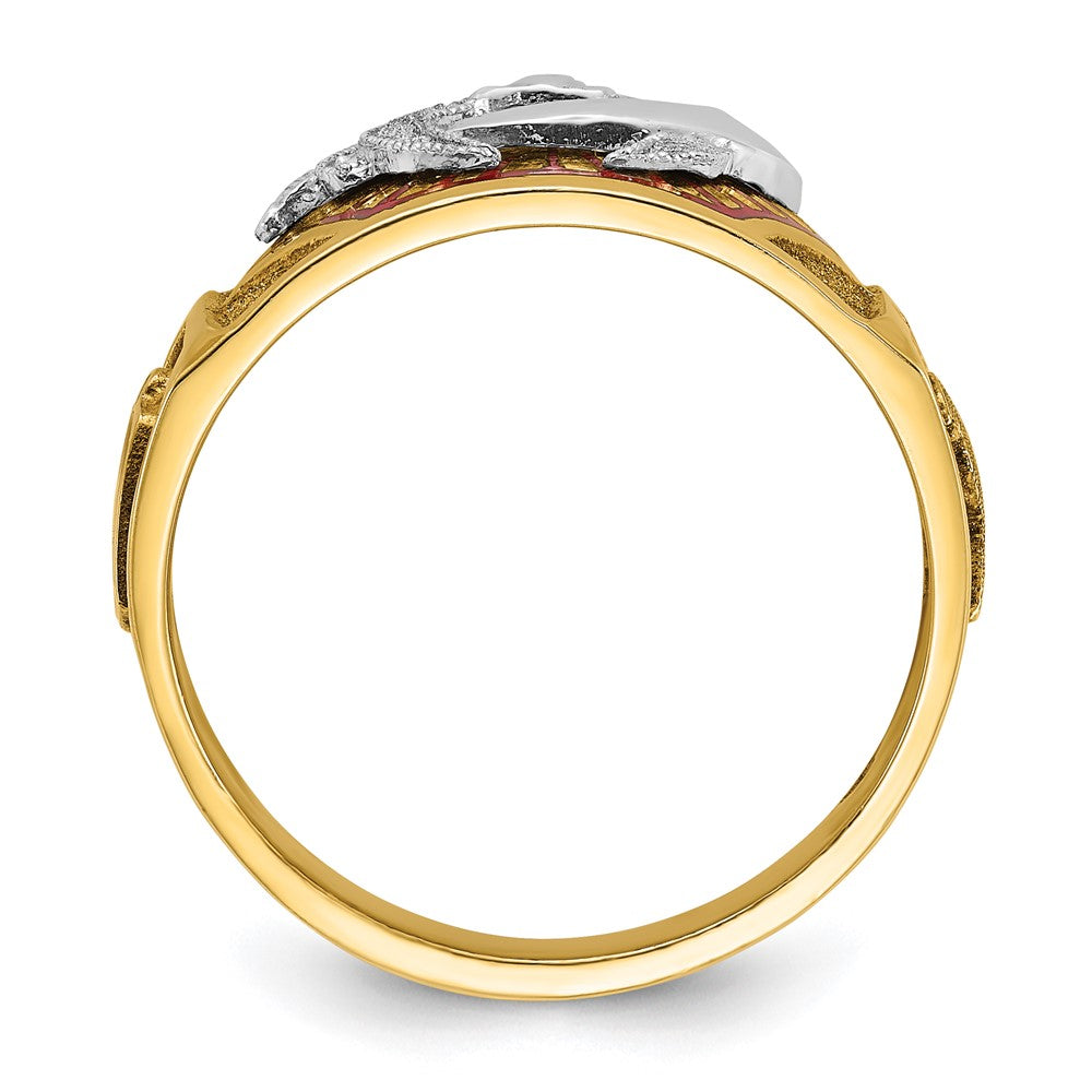 10K Two-Tone Ibgoodman Men'S Polished And Textured With Multi-Color Enamel Masonic Shriner'S Ring