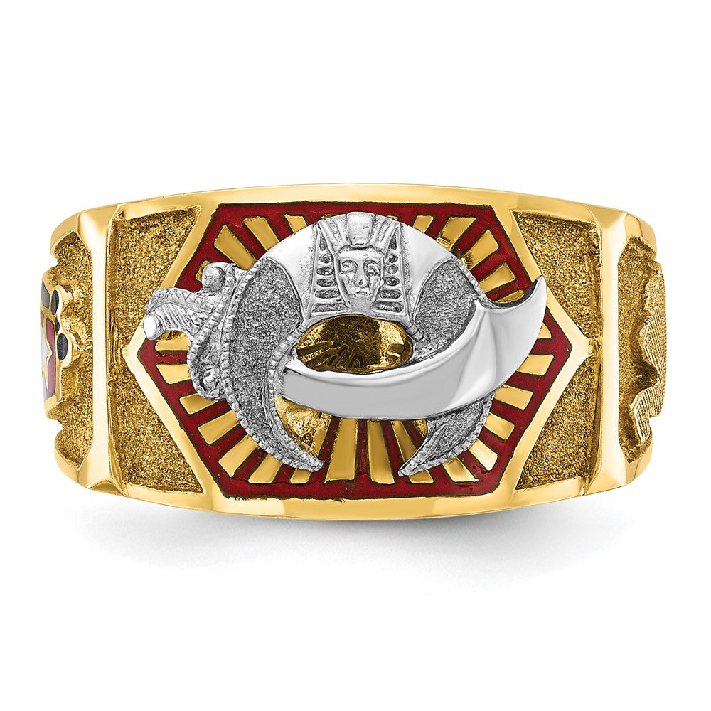 10K Two-Tone Ibgoodman Men'S Polished And Textured With Multi-Color Enamel Masonic Shriner'S Ring