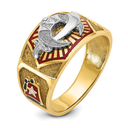 10K Two-Tone Ibgoodman Men'S Polished And Textured With Multi-Color Enamel Masonic Shriner'S Ring