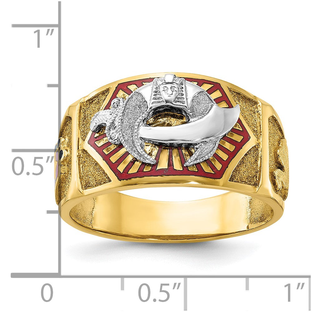 10K Two-Tone Ibgoodman Men'S Polished And Textured With Multi-Color Enamel Masonic Shriner'S Ring