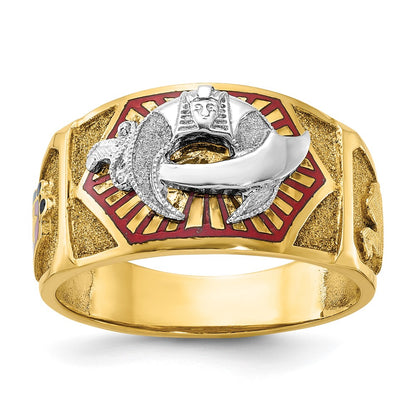 10K Two-Tone Ibgoodman Men'S Polished And Textured With Multi-Color Enamel Masonic Shriner'S Ring