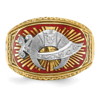 10K Two-Tone Ibgoodman Men'S Polished And Textured With Multi-Color Enamel Masonic Shriner'S Ring