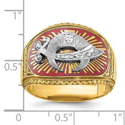 10K Two-Tone Ibgoodman Men'S Polished And Textured With Multi-Color Enamel Masonic Shriner'S Ring