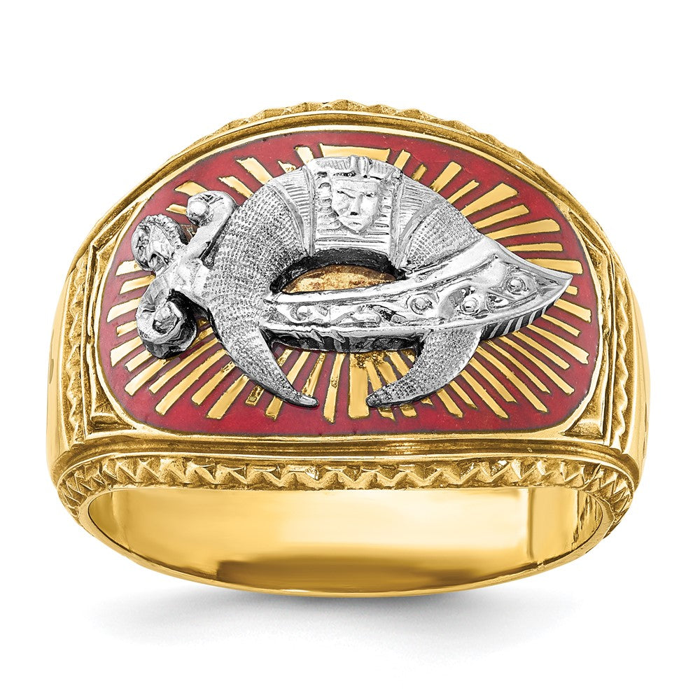 10K Two-Tone Ibgoodman Men'S Polished And Textured With Multi-Color Enamel Masonic Shriner'S Ring