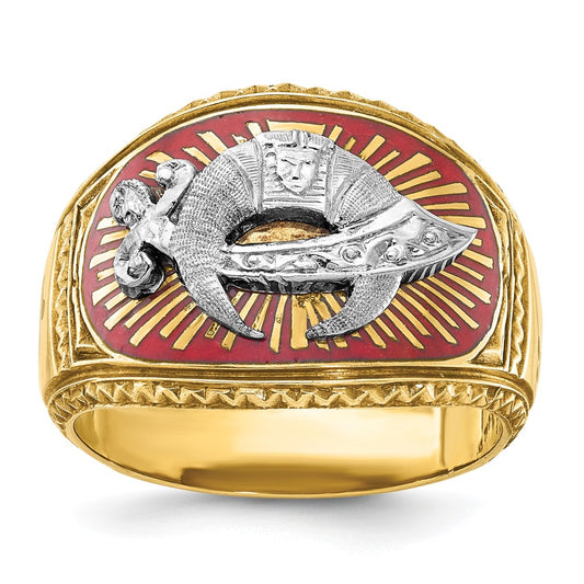 10K Two-Tone Ibgoodman Men'S Polished And Textured With Multi-Color Enamel Masonic Shriner'S Ring