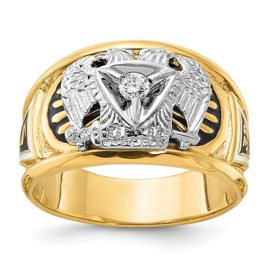 10K Two-Tone Ibgoodman Men'S Polished And Textured With Black White Enameled Diamond 32Nd Degree Scottish Rite Masonic Ring