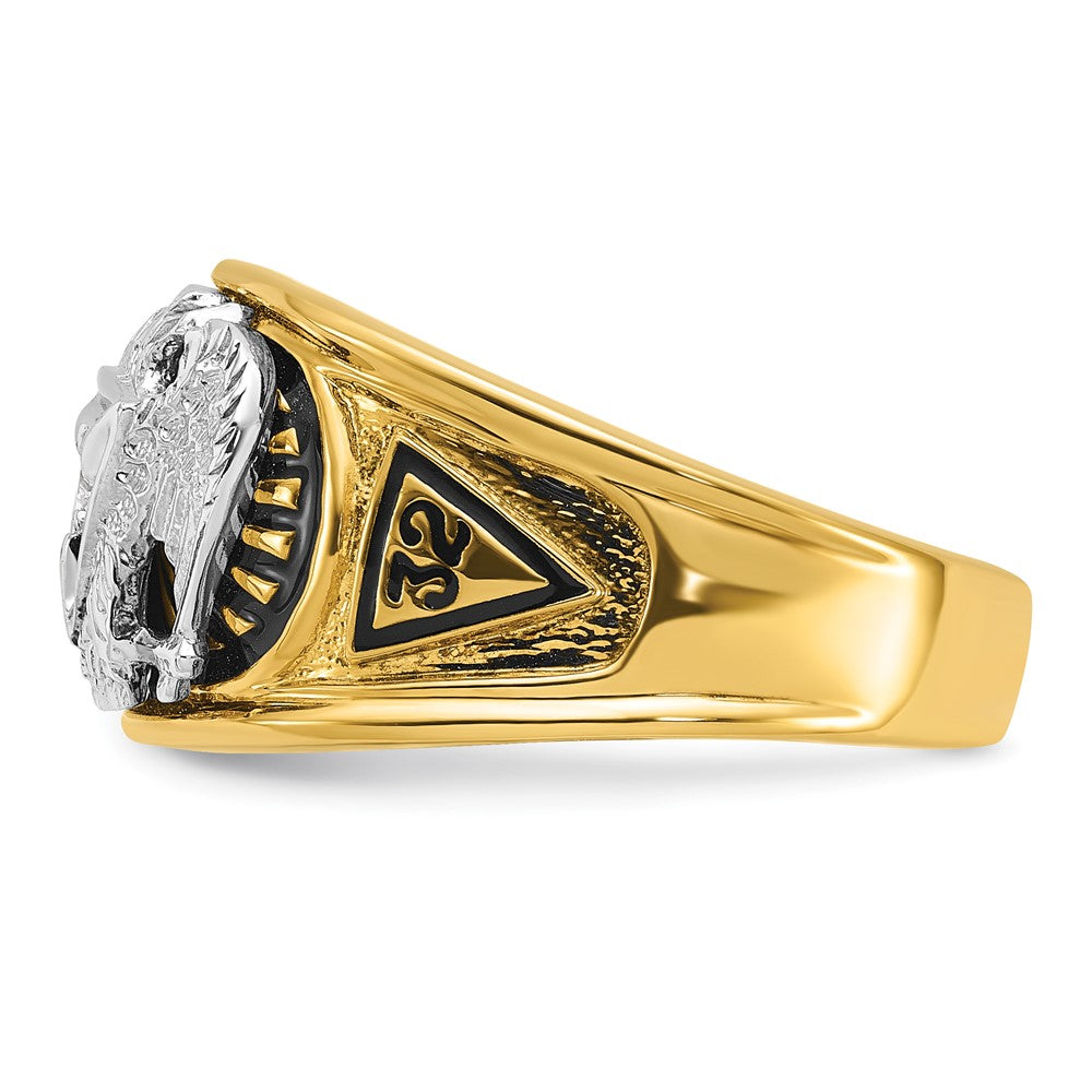 10K Two-Tone Ibgoodman Men'S Polished And Textured With Black Enamel Diamond 32Nd Degree Scottish Rite Masonic Ring