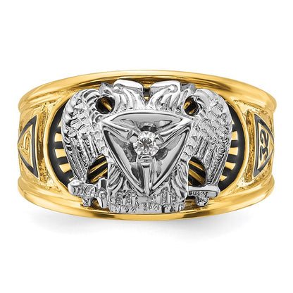 10K Two-Tone Ibgoodman Men'S Polished And Textured With Black Enamel Diamond 32Nd Degree Scottish Rite Masonic Ring