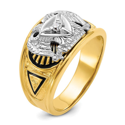 10K Two-Tone Ibgoodman Men'S Polished And Textured With Black Enamel Diamond 32Nd Degree Scottish Rite Masonic Ring