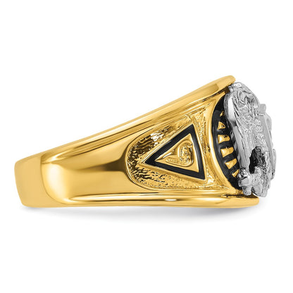 10K Two-Tone Ibgoodman Men'S Polished And Textured With Black Enamel Diamond 32Nd Degree Scottish Rite Masonic Ring