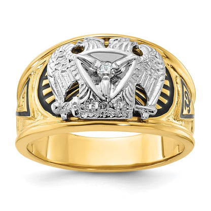 10K Two-Tone Ibgoodman Men'S Polished And Textured With Black Enamel Diamond 32Nd Degree Scottish Rite Masonic Ring