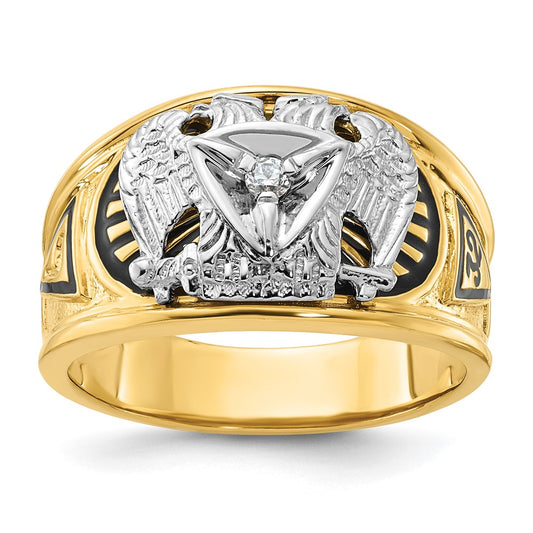 10K Two-Tone Ibgoodman Men'S Polished And Textured With Black Enamel Diamond 32Nd Degree Scottish Rite Masonic Ring