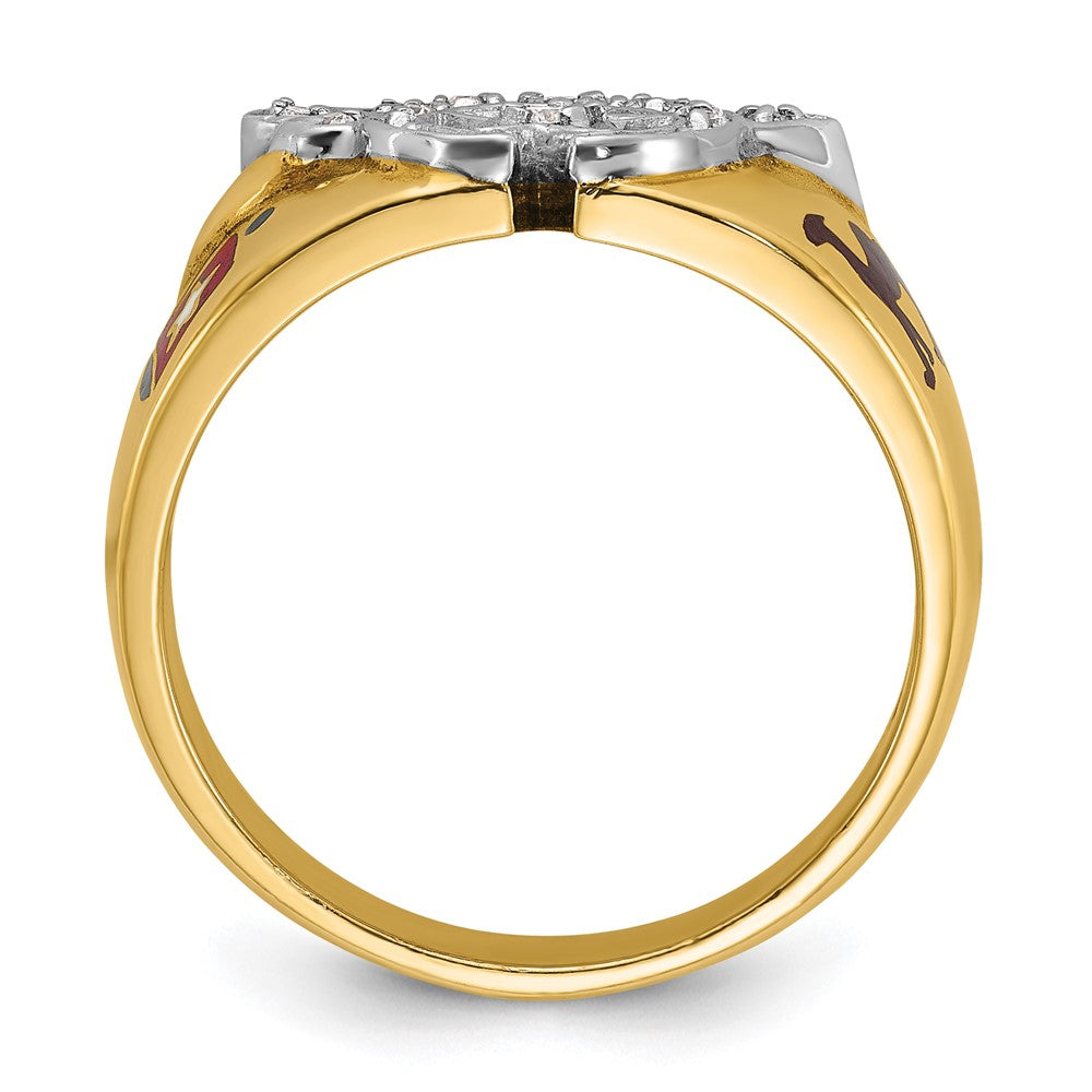 10K Two-Tone Ibgoodman Men'S Polished With Multi-Color Enamel And Diamond Masonic Shriner'S Ring