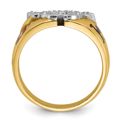 10K Two-Tone Ibgoodman Men'S Polished With Multi-Color Enamel And Diamond Masonic Shriner'S Ring
