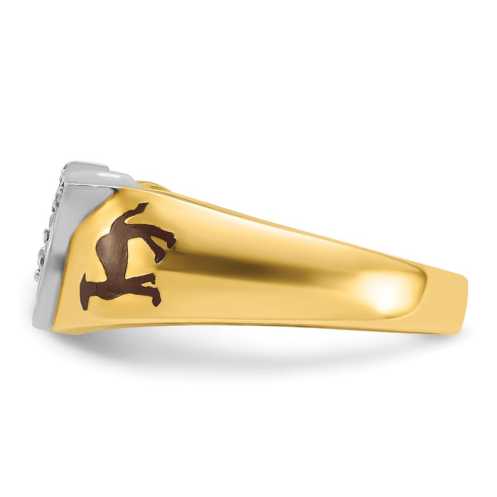 10K Two-Tone Ibgoodman Men'S Polished With Multi-Color Enamel And Diamond Masonic Shriner'S Ring