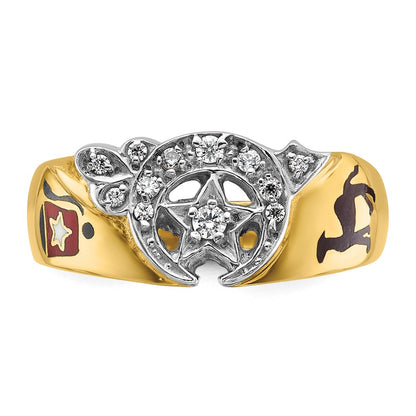 10K Two-Tone Ibgoodman Men'S Polished With Multi-Color Enamel And Diamond Masonic Shriner'S Ring