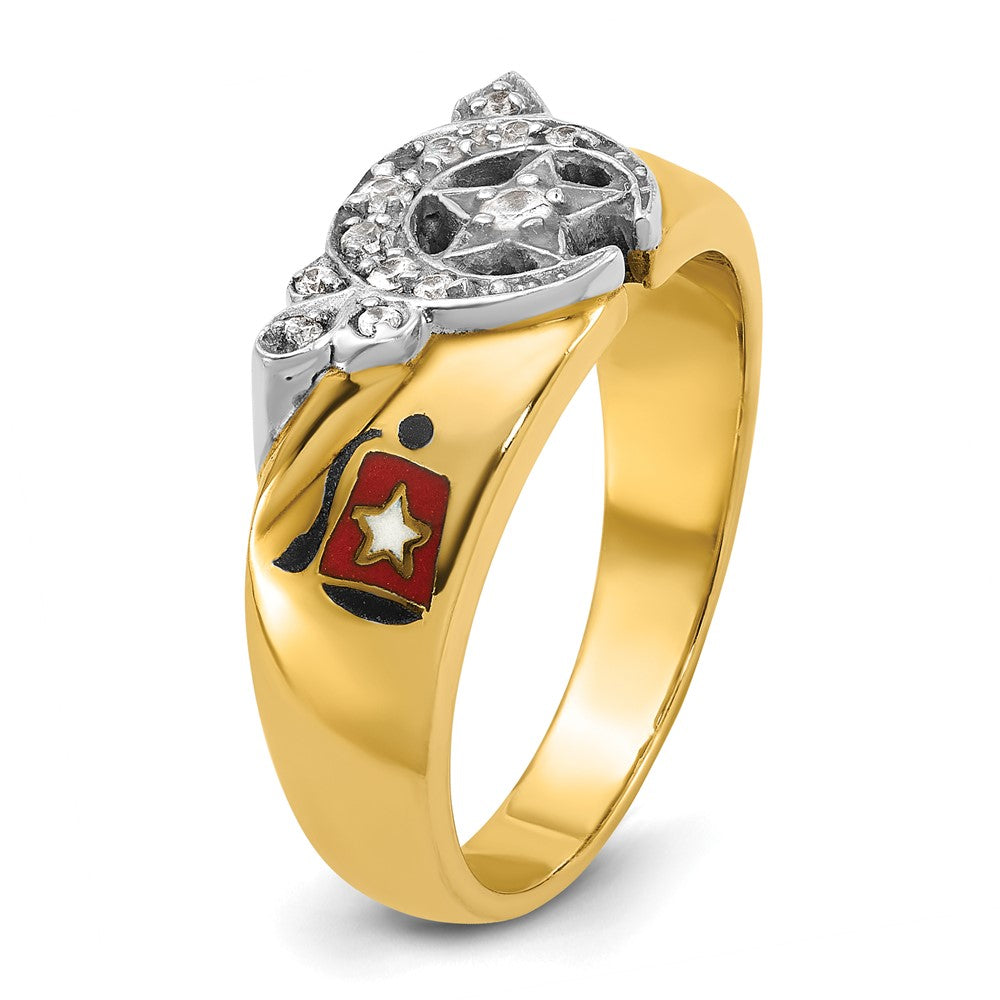 10K Two-Tone Ibgoodman Men'S Polished With Multi-Color Enamel And Diamond Masonic Shriner'S Ring