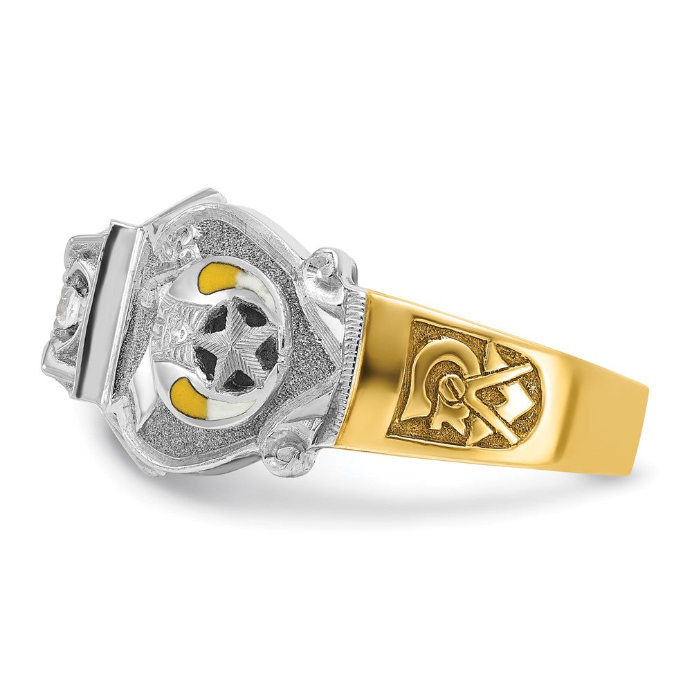 10K Two-Tone Ibgoodman Men'S Polished And Textured With Multi-Color Enamel Diamond Double Eagle Masonic Shriner'S Ring