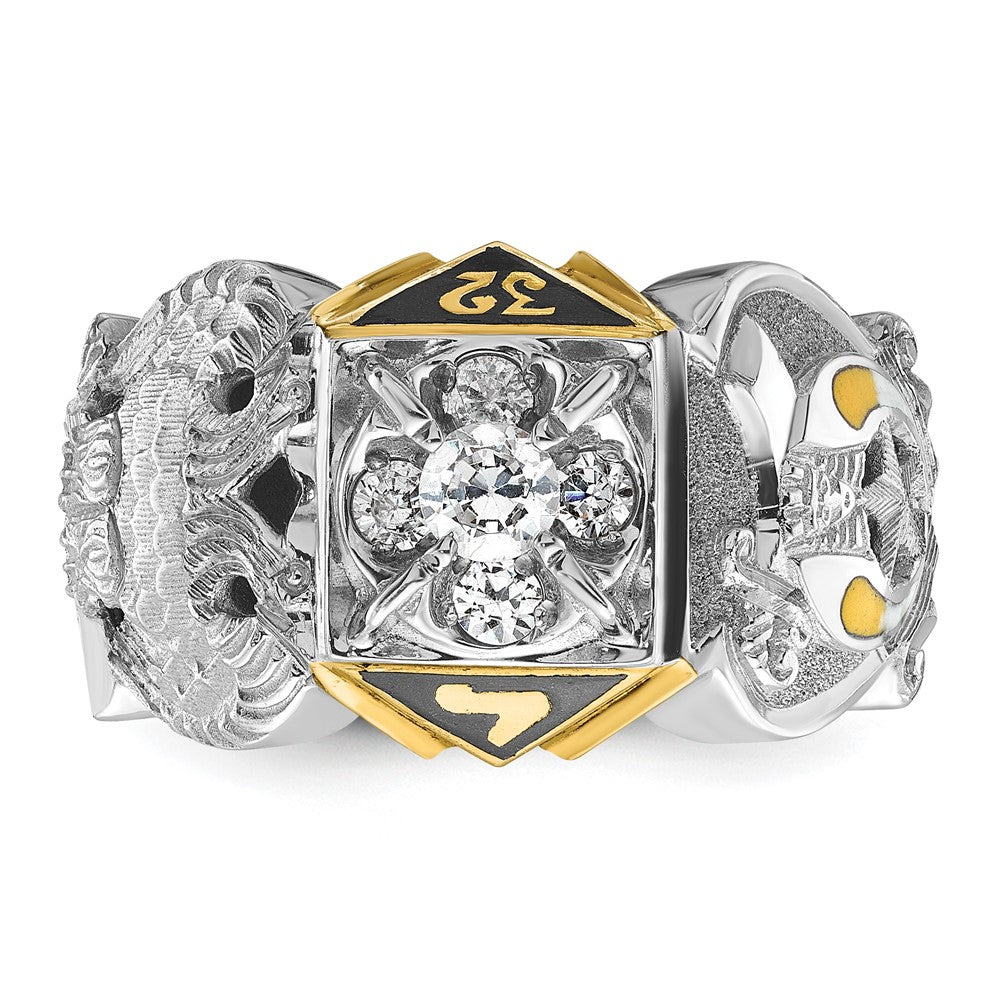 10K Two-Tone Ibgoodman Men'S Polished And Textured With Multi-Color Enamel Diamond Double Eagle Masonic Shriner'S Ring