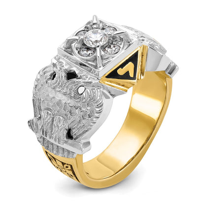 10K Two-Tone Ibgoodman Men'S Polished And Textured With Multi-Color Enamel Diamond Double Eagle Masonic Shriner'S Ring