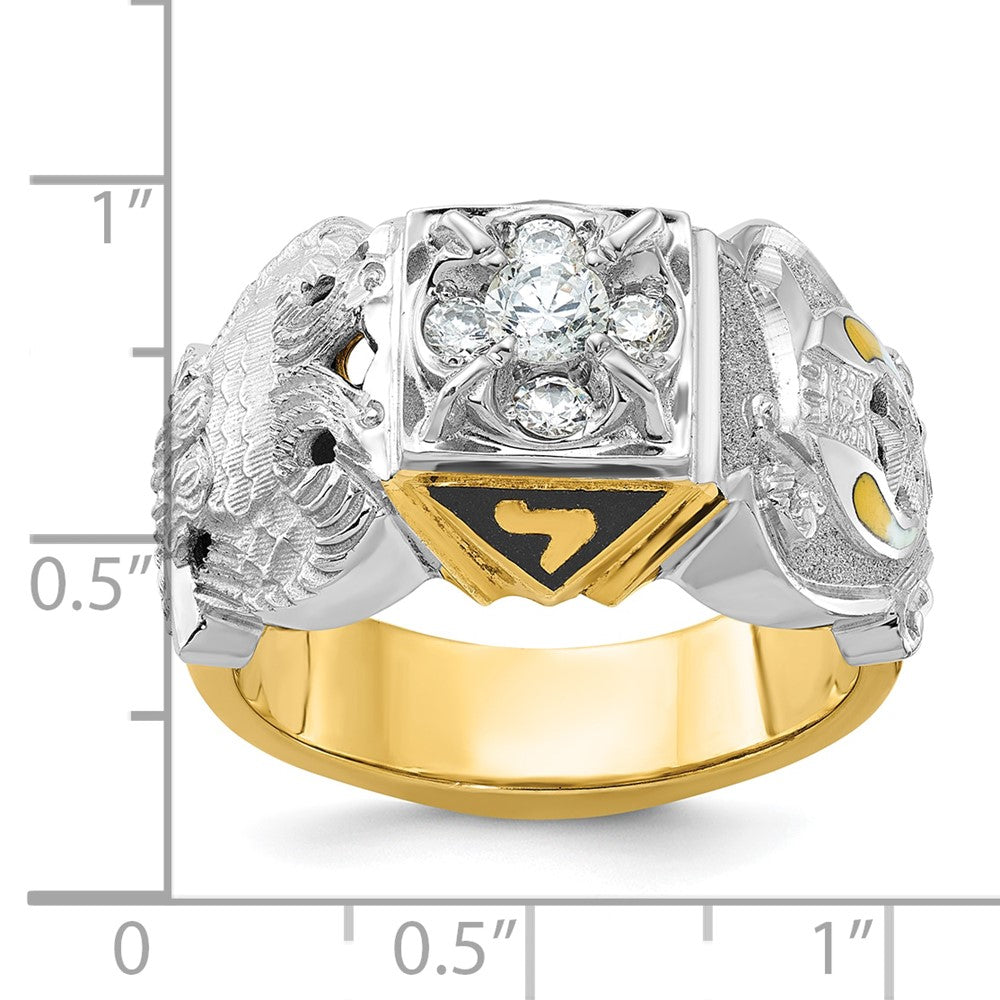 10K Two-Tone Ibgoodman Men'S Polished And Textured With Multi-Color Enamel Diamond Double Eagle Masonic Shriner'S Ring