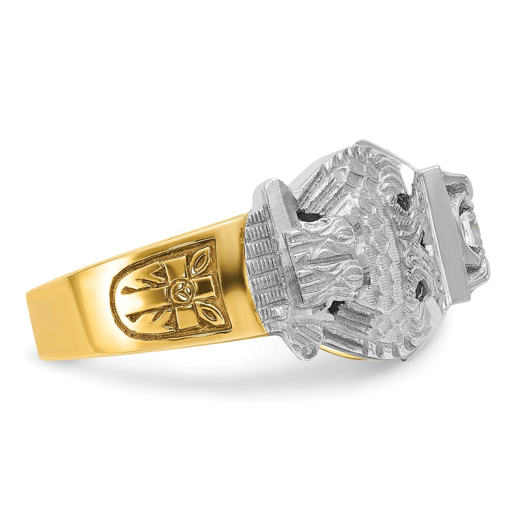 10K Two-Tone Ibgoodman Men'S Polished And Textured With Multi-Color Enamel Diamond Double Eagle Masonic Shriner'S Ring