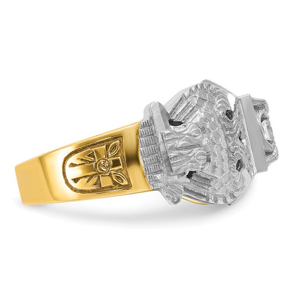 10K Two-Tone Ibgoodman Men'S Polished And Textured With Multi-Color Enamel Diamond Double Eagle Masonic Shriner'S Ring