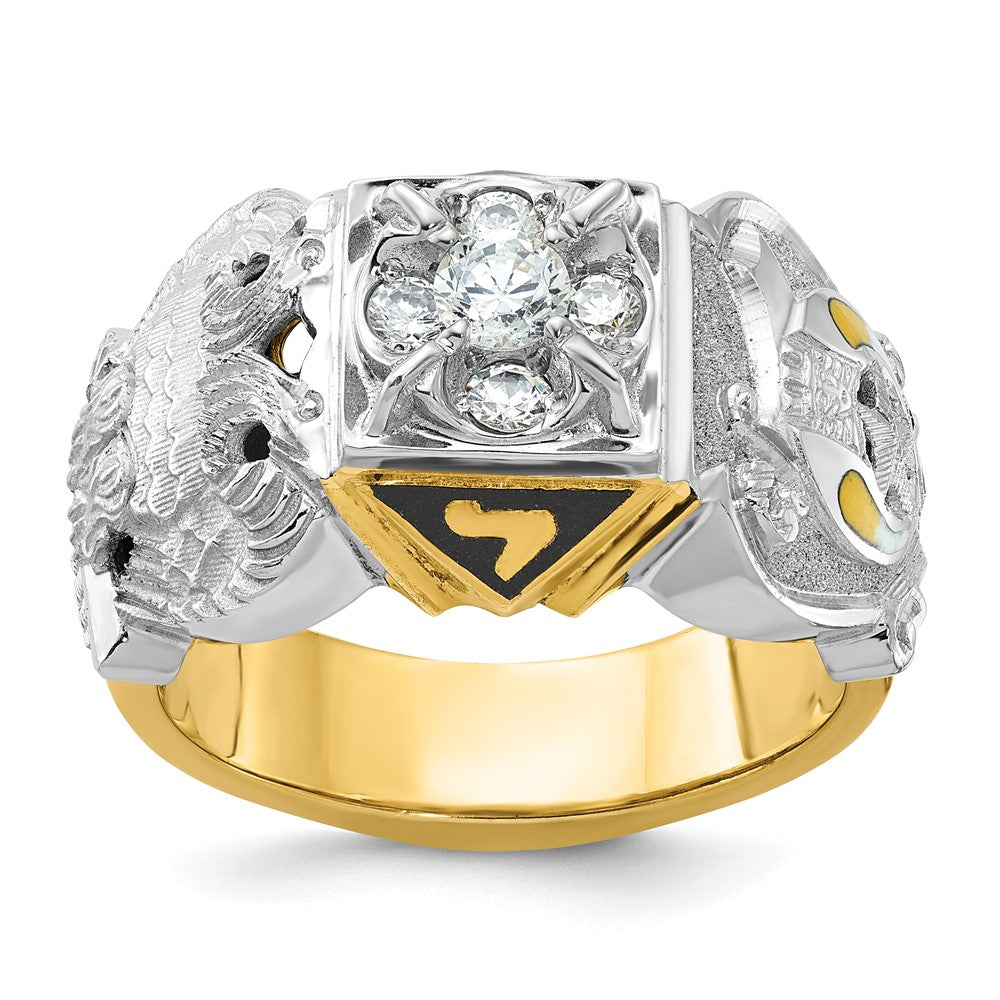 10K Two-Tone Ibgoodman Men'S Polished And Textured With Multi-Color Enamel Diamond Double Eagle Masonic Shriner'S Ring