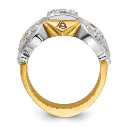10K Two-Tone Ibgoodman Men'S Polished And Textured With Multi-Color Enamel Diamond Knights Templar Masonic Shriner'S Ring