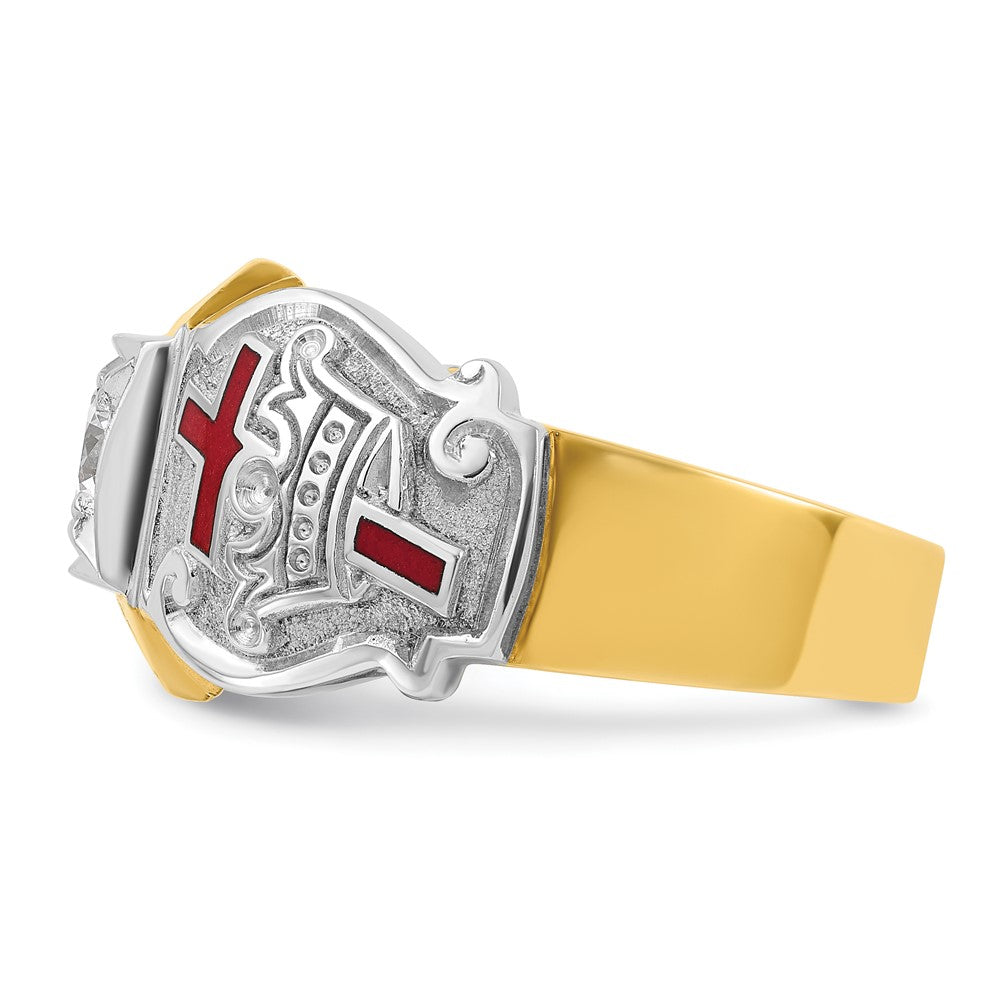 10K Two-Tone Ibgoodman Men'S Polished And Textured With Multi-Color Enamel Diamond Knights Templar Masonic Shriner'S Ring