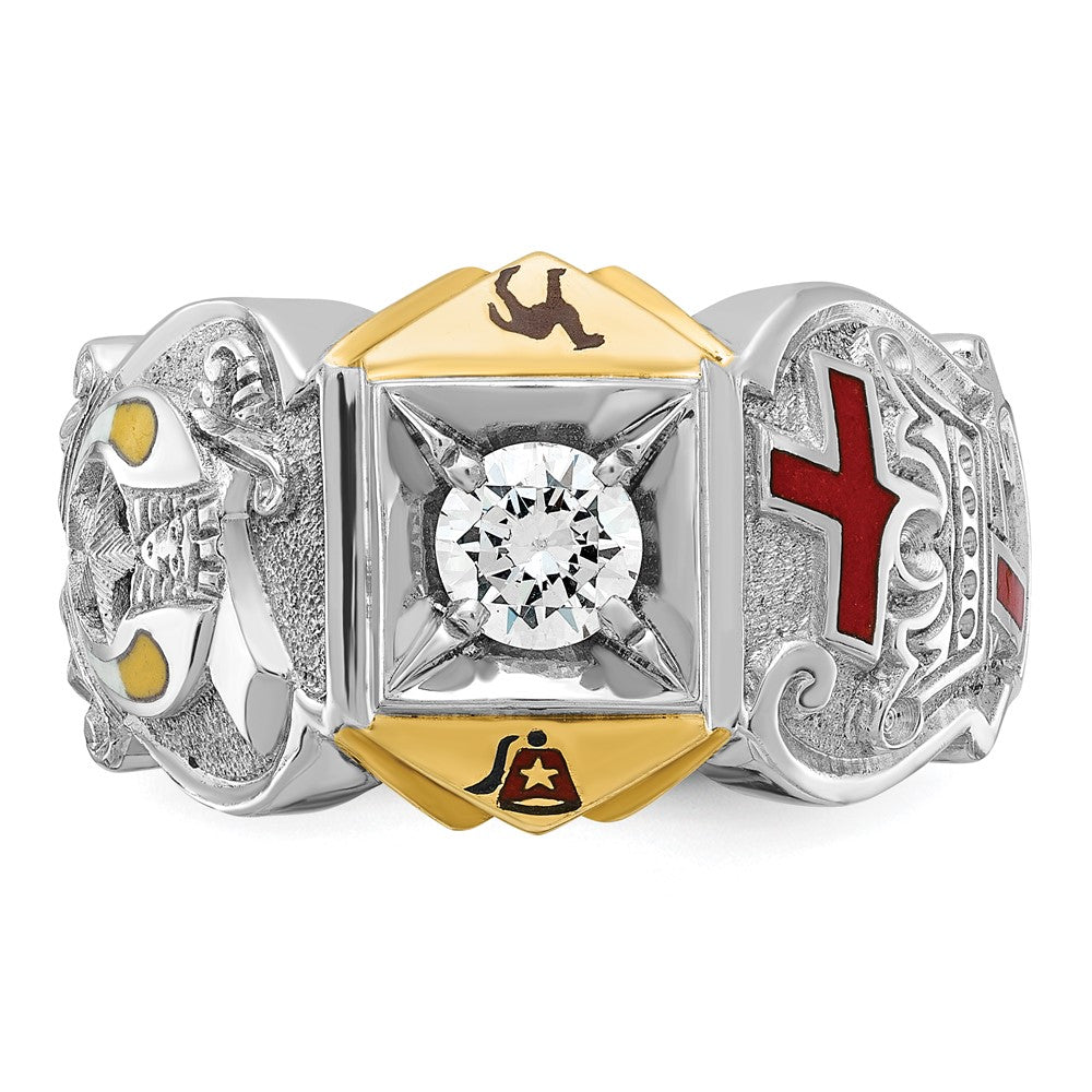 10K Two-Tone Ibgoodman Men'S Polished And Textured With Multi-Color Enamel Diamond Knights Templar Masonic Shriner'S Ring