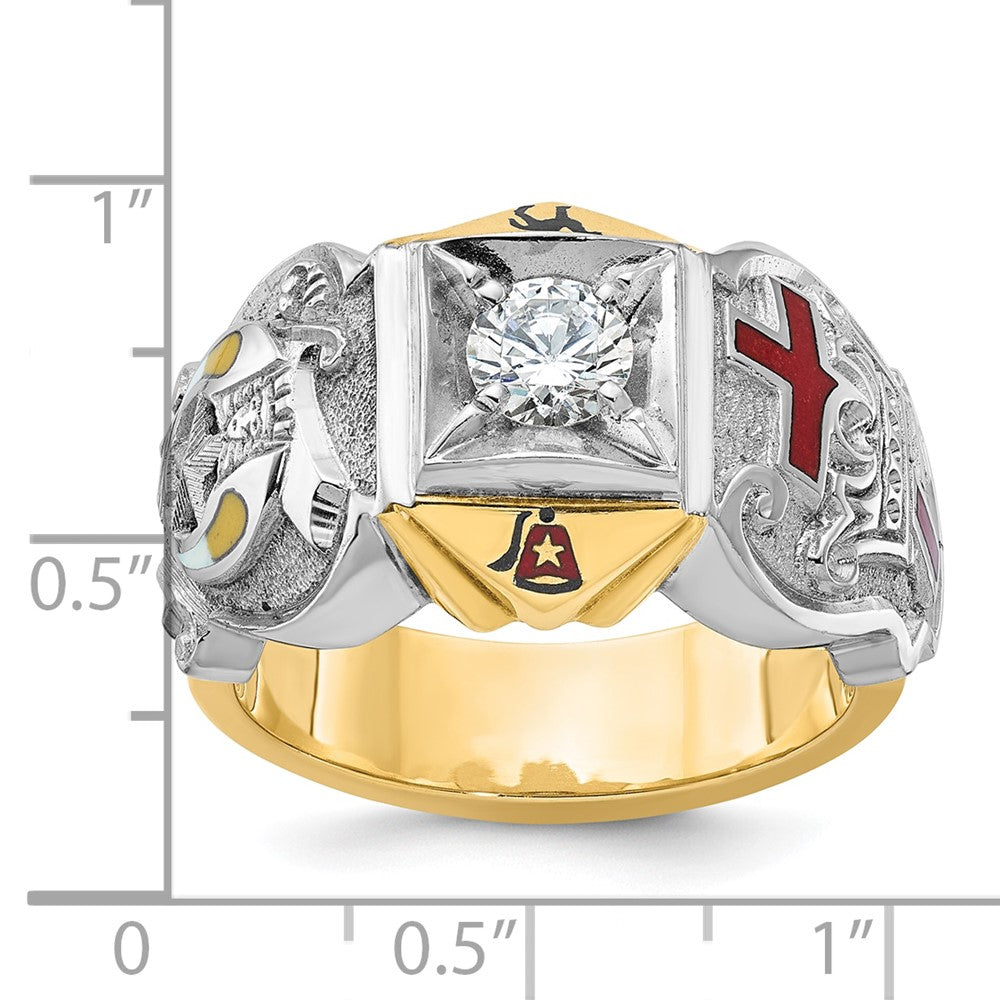10K Two-Tone Ibgoodman Men'S Polished And Textured With Multi-Color Enamel Diamond Knights Templar Masonic Shriner'S Ring