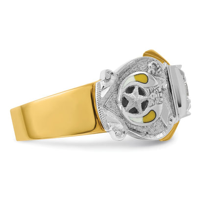 10K Two-Tone Ibgoodman Men'S Polished And Textured With Multi-Color Enamel Diamond Knights Templar Masonic Shriner'S Ring